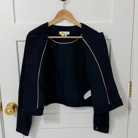 Boden Navy Blue Cropped Blazer Jacket Button Front Workwear Size 8 - Picture 7 of 7